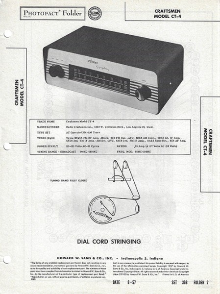 Craftsmen CT-4 - Photofact - Schematic Set 368/Folder 2