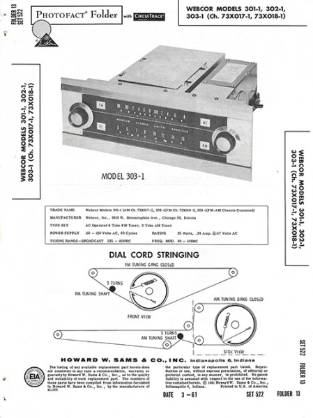 Webcor 301-1, 302-1, 303-1 - Photofact - Schematic Set 522/Folder 13