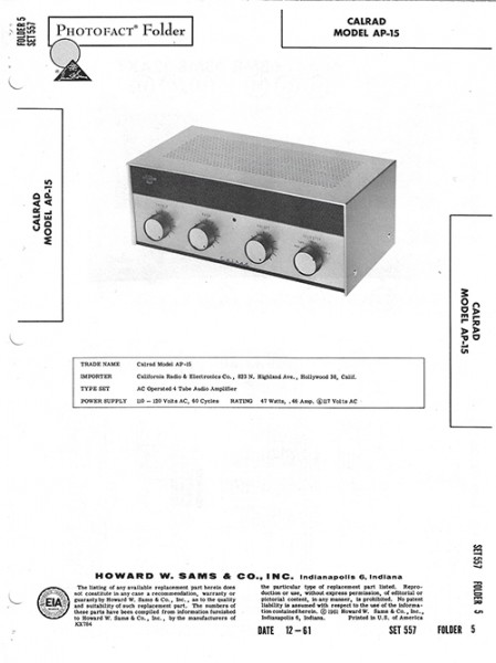 Calrad AP-15 - Photofact - Schematic Set 557/Folder 5