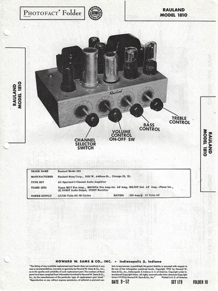 Rauland 1810 - Photofact - Schematic Set 179/Folder 10