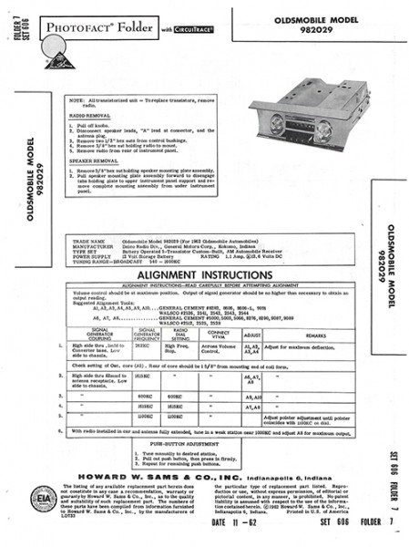 Oldsmobil 982029 - Photofact - Schematic Set 606/Folder 7