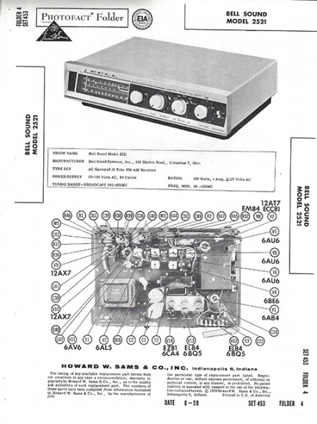 Bell Sound 2521 - Photofact - Schematic Set 453/Folder 4