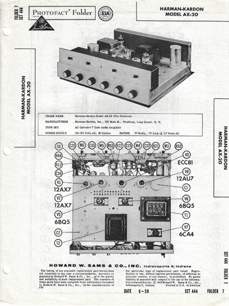 Harman-Kardon AX-20 - Photofact - Schematic Set 444/Folder 7