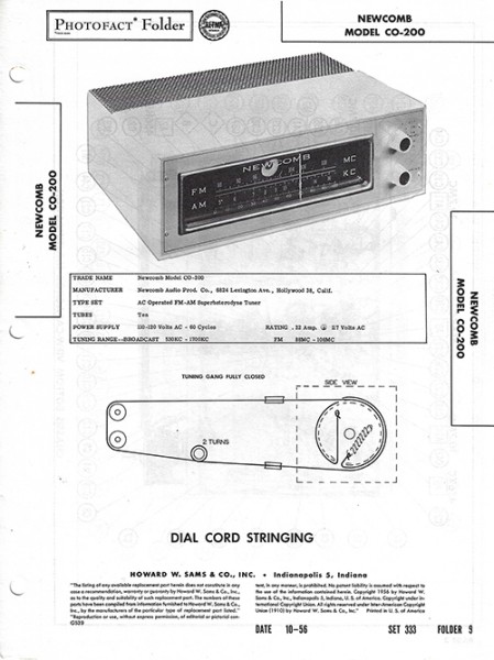 Newcomb CO-200 - Photofact - Schematic Set 333/Folder 9