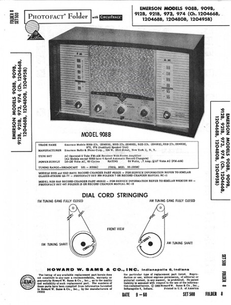 Emerson 908B, 909B, 912B, 921B, 973, 974 - Photofact - Schematic Set 500/Folder 8