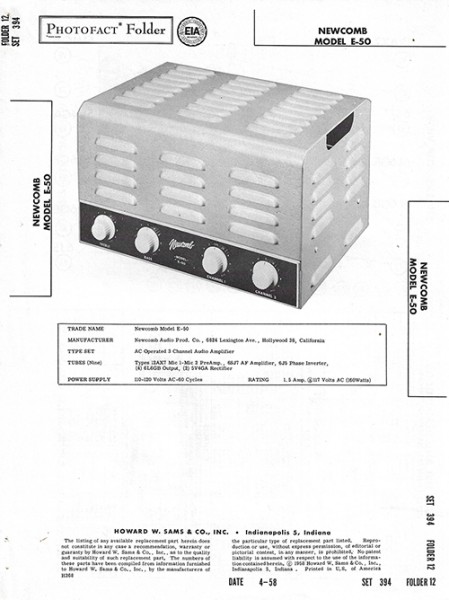 Newcomb E-50 - Photofact - Schematic Set 394/Folder 12