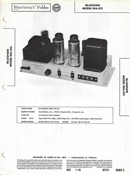 Don McGohan WA-312 - Photofact - Schematic Set 227/Folder 9