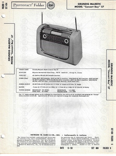 Grundig Majestic "Concert Boy" 57 - Photofact - Schematic Set 404/Folder 6