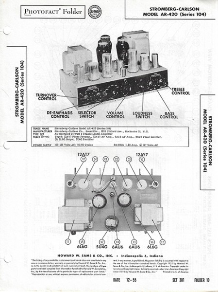 Stromberg-Carlson AR-420 (Series 104) - Photofact - Schematic Set 301/Folder 10