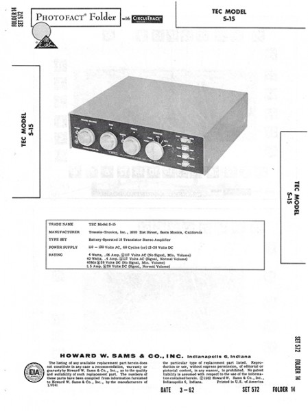 TEC S-15 - Photofact - Schematic Set 572/Folder 14