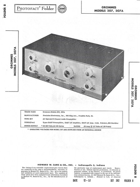 Grommes 207, 207A - Photofact - Schematic Set 382/Folder 8