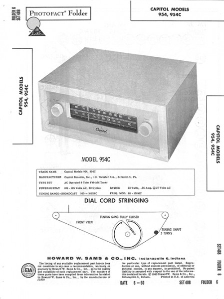 Capitol 954, 954C - Photofact - Schematic Set 488/Folder 6