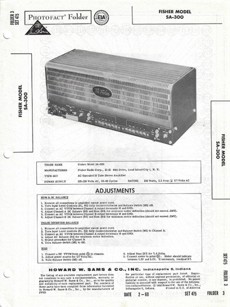 Fisher SA-300 - Photofact - Schematic Set 475/Folder 3