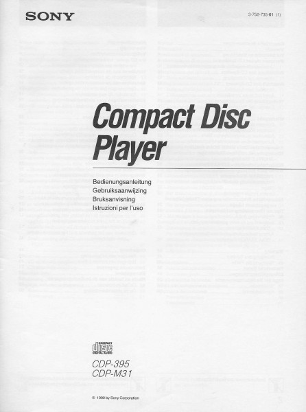 Sony CDP-395 / CDP-M31 Bedienungsanleitung