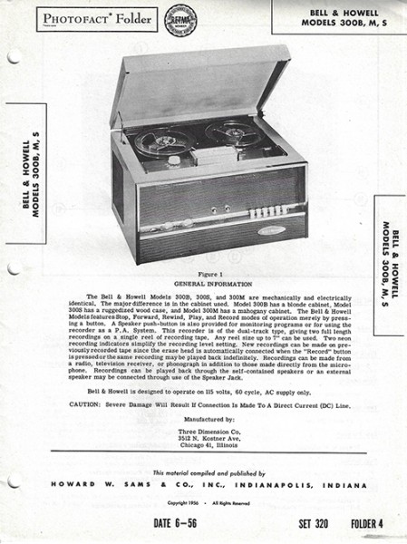 Bell &amp; Howell 300B, M, S - Photofact - Schematic Set 320/Folder 4