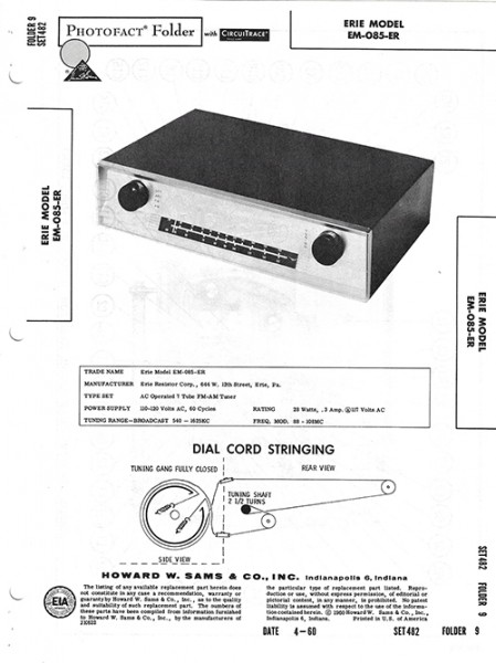 Erie EM-085-ER - Photofact - Schematic Set 482/Folder 9