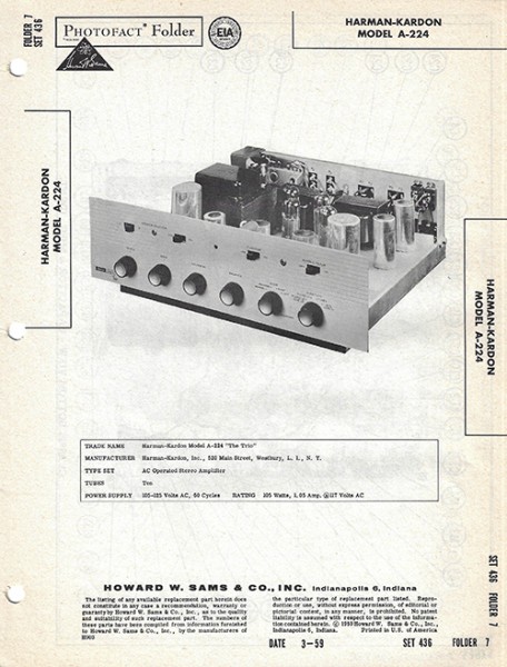 Harman-Kardon A-224 - Photofact - Schematic Set 436/Folder 7