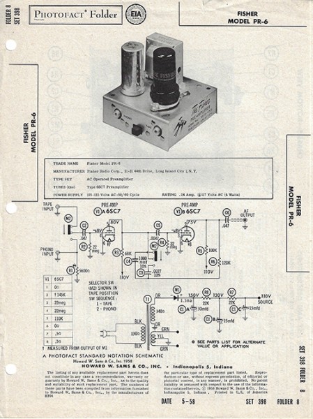 Fisher PR-6 - Photofact - Schematic Set 398/Folder 8