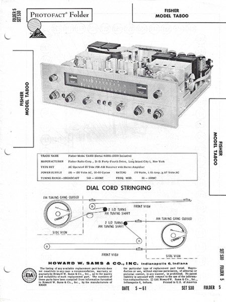 Fisher TA800 - Photofact - Schematic Set 530/Folder 5