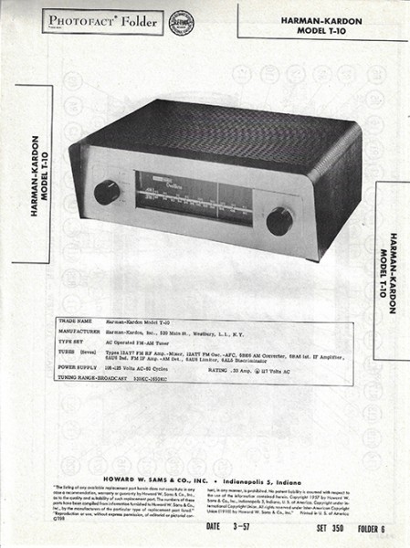 Harman-Kardon T-10 - Photofact - Schematic Set 350/Folder 6
