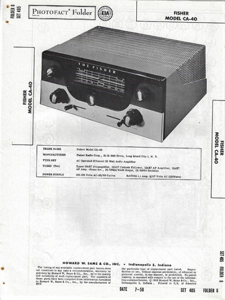 Fisher CA-40 - Photofact - Schematic Set 405/Folder 6