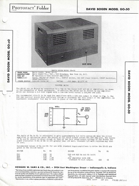 Bogen GO-50 - Photofact - Schematic Set 26/Folder 4716-9