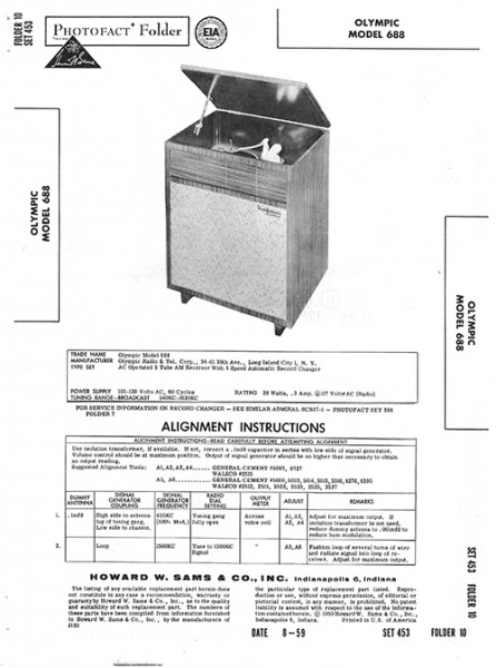 Olympic 688 - Photofact - Schematic Set 453/Folder 10