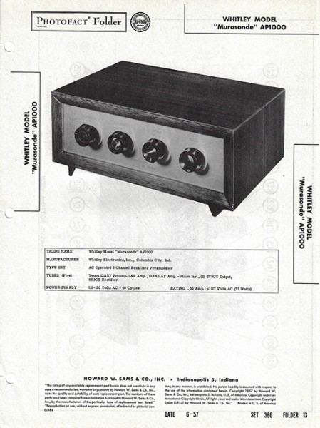 Whitley "Murasonde" AP1000 - Photofact - Schematic Set 360/Folder 13