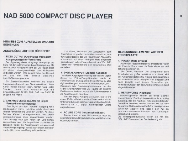 NAD 5000 Bedienungsanleitung