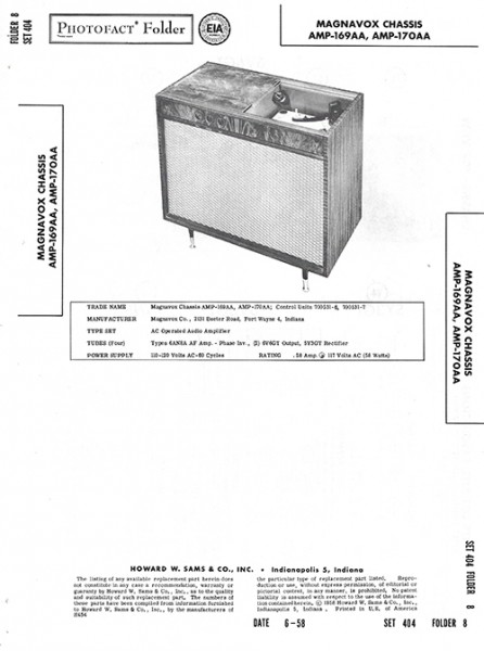 Magnavox Chassis AMP-169AA, AMP-170AA - Photofact - Schematic Set 404/Folder 8