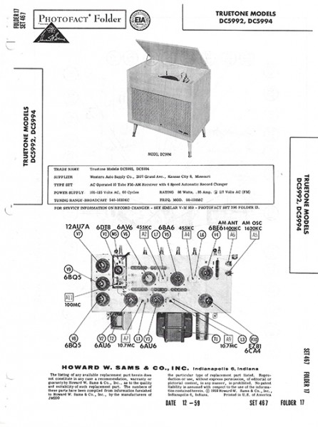 Truetone DC5992, DC5994 - Photofact - Schematic Set 467/Folder 17