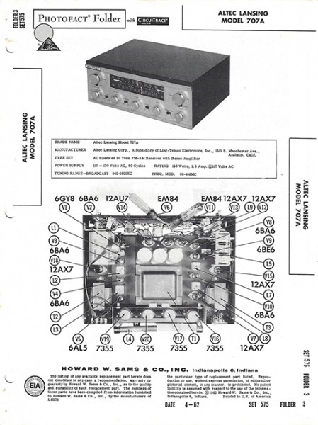 Altec Lansing 707A - Photofact - Schematic Set 575/Folder 3