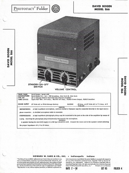 Bogen E66 - Photofact - Schematic Set 85/Folder 4