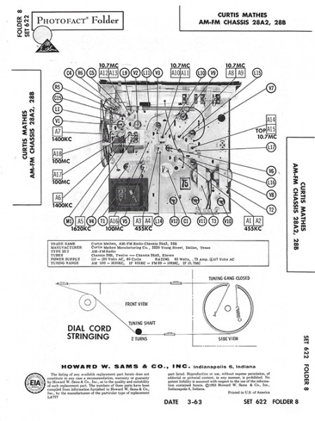 Curtis Mathes AM-FM Chassis 28A2, 28B - Photofact - Schematic Set 622/Folder 8