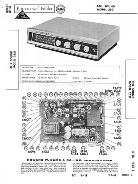 Bell Sound 2521 - Photofact - Schematic Set 453/Folder 4