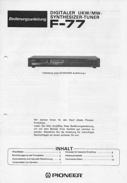 Pioneer F-77 Bedienungsanleitung