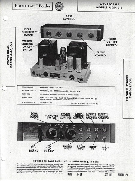 Waveforms A-20, C-5 - Photofact - Schematic Set 191/Folder 20