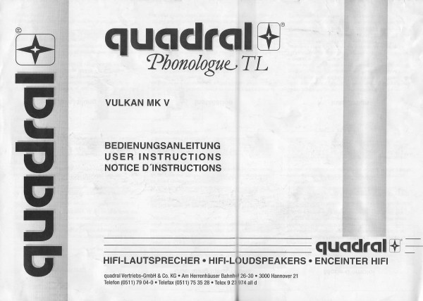 Quadral Phonologue TL Bedienungsanleitung