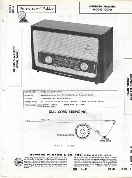Grundig Majestic 1097U - Photofact - Schematic Set 546/Folder 9