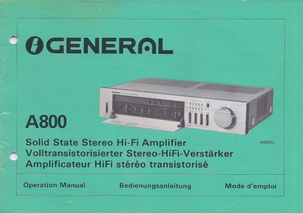 General A800 Bedienungsanleitung