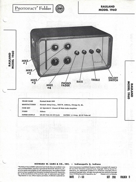 Rauland 1960 - Photofact - Schematic Set 208/Folder 9