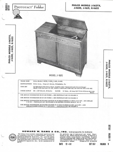 Philco J-1627X, J-1630, K-1632 - Photofact - Schematic Set 557/Folder 9
