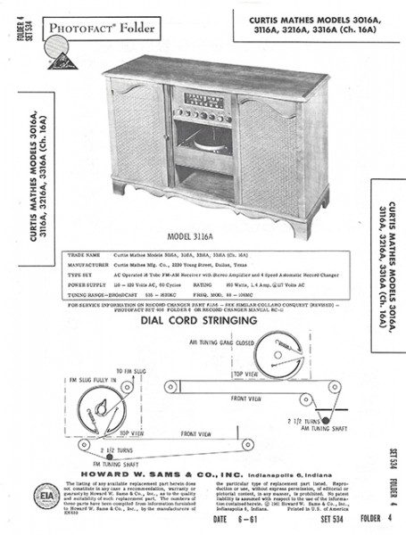 Curtis Mathes 3016A, 3116A, 3216A - Photofact - Schematic Set 534/Folder 4