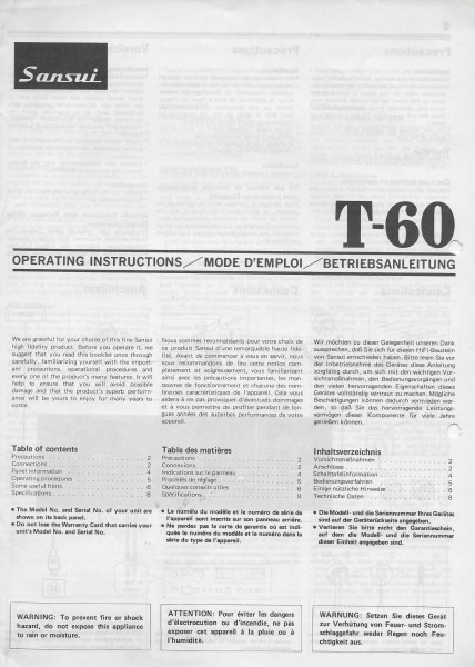 Sansui T-60 Bedienungsanleitung