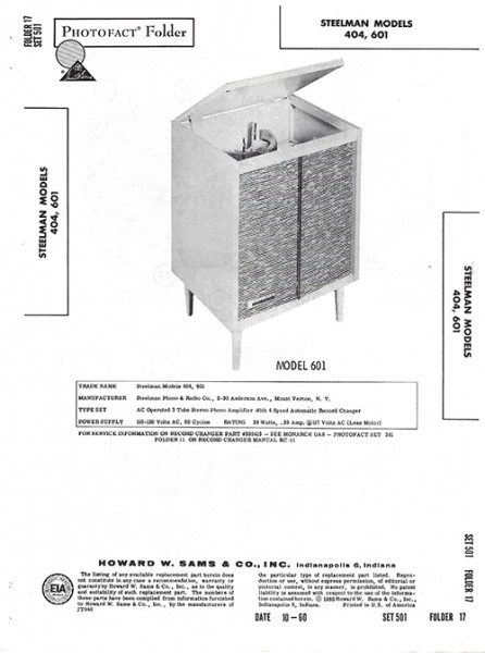 Steelman 404, 601 - Photofact - Schematic Set 501/Folder 17