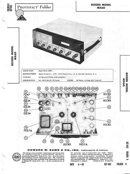 Bogen MX60 - Photofact - Schematic Set 482/Folder 6