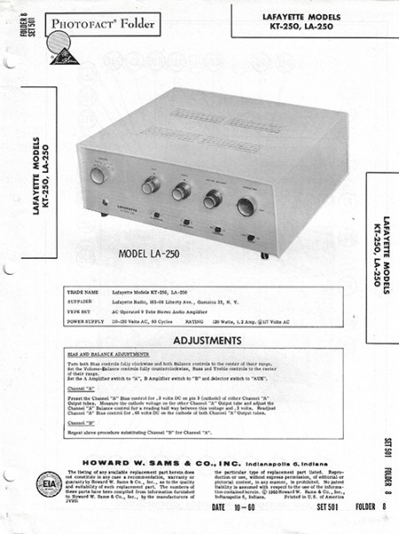 Lafayette KT-250, LA-250 - Photofact - Schematic Set 501/Folder 8