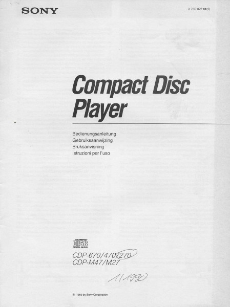 Sony CDP-670/470/270 / CDP-M47/M27 Bedienungsanleitung