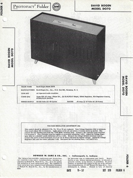 Bogen DO70 - Photofact - Schematic Set 379/Folder 6