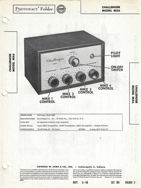 Challenger MX6 - Photofact - Schematic Set 315/Folder 2